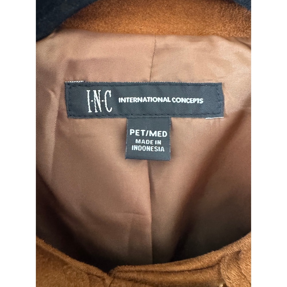 INC International Concepts Faux Suede Belted Coat Camel Petite Medium - Picture 2 of 5